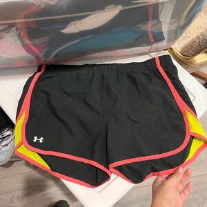 🙌Under Armour Women's Black Shorts with Pink and Yellow Accents